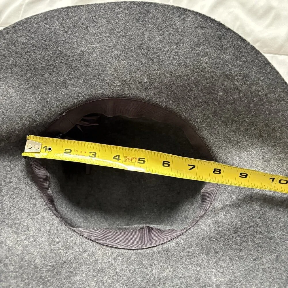 Womens‎ OS 100% Wool Hat Gray Felt Floppy Leather Bow Dainty Romantic Feminine